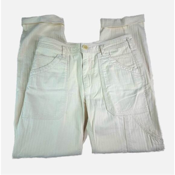 Anthropologie Textured Ribbed Utility Pants - CREAM TAN WINTER WHITE - Picture 1 of 8